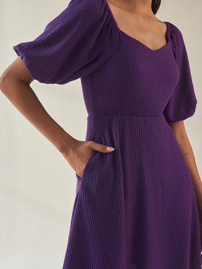Purple Waffle Fit And Flare Mini Dress