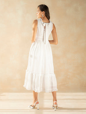 White Chevron Dobby Tiered Maxi Dress