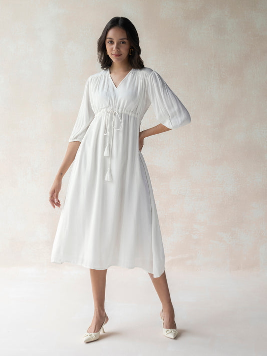 Off White Tie Up Midi Dress
